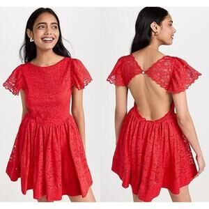 Caroline Constas Lace Marguerite Open Back Mini Dress Red Women's Size XS NWT